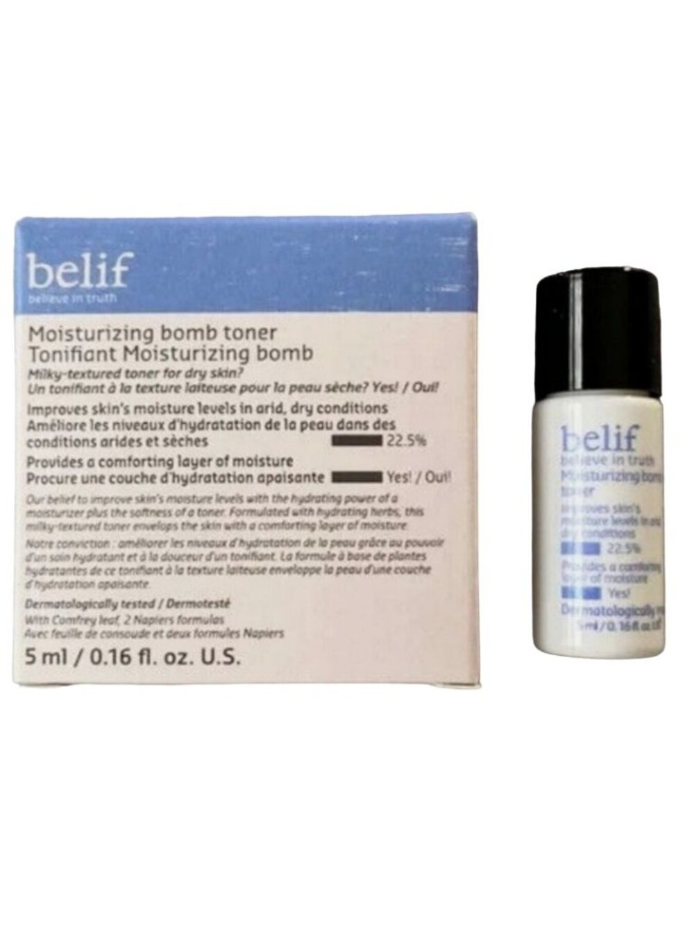 Belif Moisturizing Bomb Toner with Ceramide Milky Texture Lightweight 0.16oz 5mL